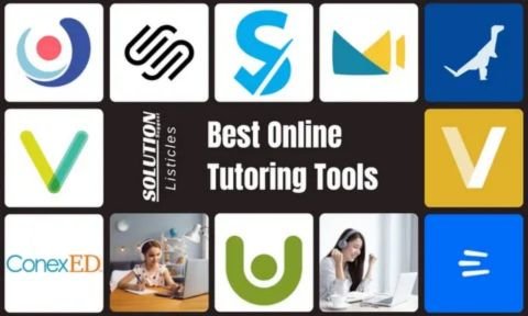 A collage of logos and small images with the central text "Best Online Tutoring Tools," illustrating the various technology platforms available for online education.