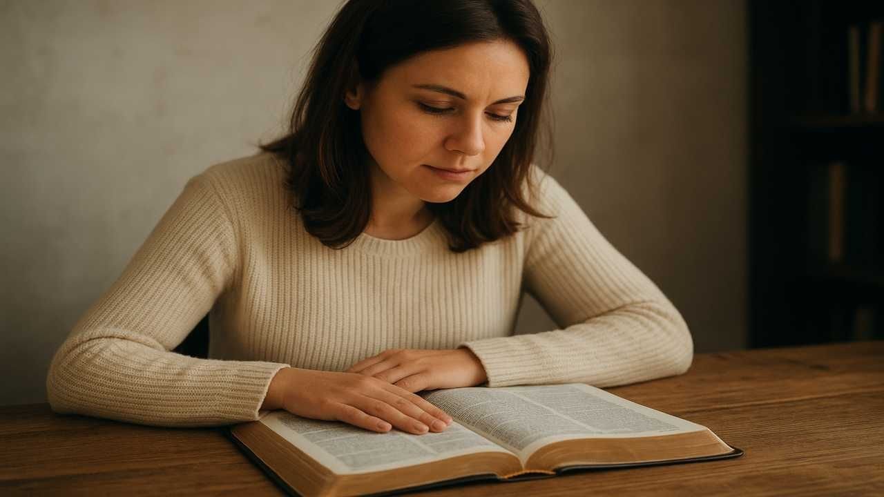 A serene image of a young woman reading a Bible near a window with soft natural light, symbolizing faith, wisdom, and spiritual learning inspired by biblical teachings.