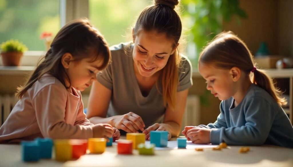 “Children and teacher demonstrating core beliefs in philosophy about early childhood education.”