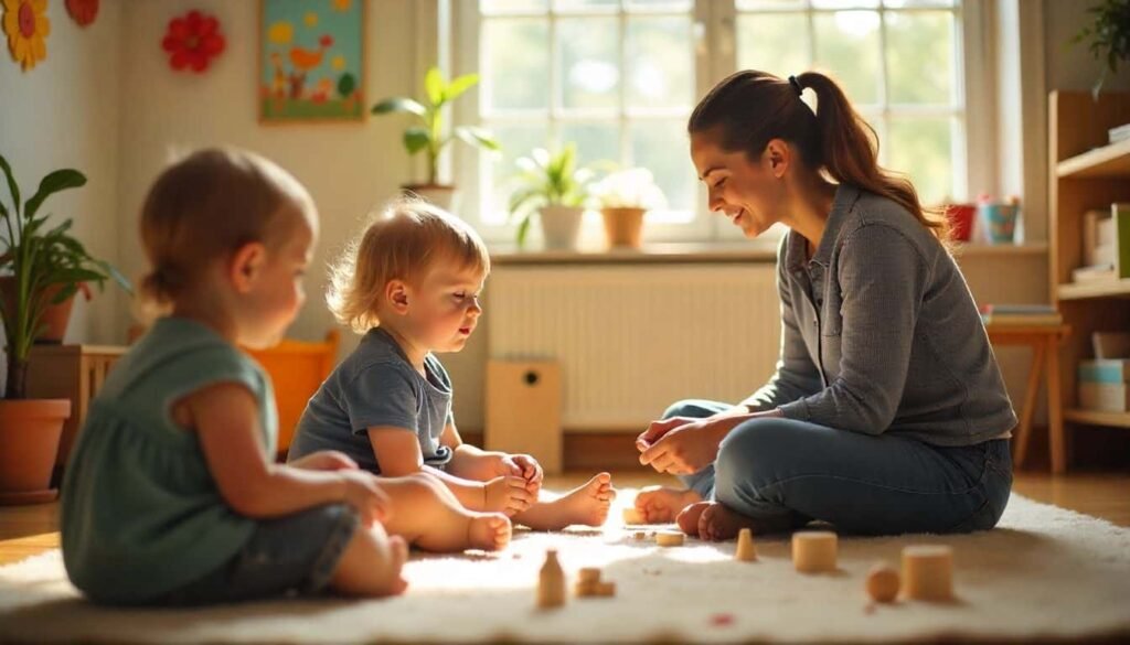 “Teacher and parent discussing shared philosophy about early childhood education.”