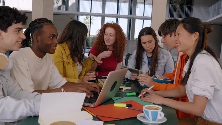 Students discussing how to choose a college major on campus