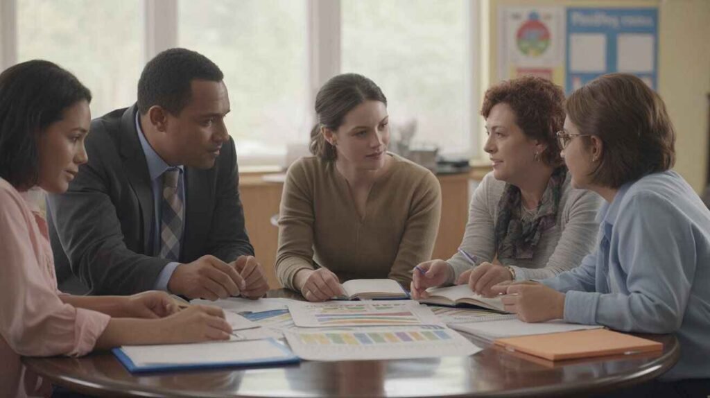 Team of educators and parents collaborating on a student’s learning plan.