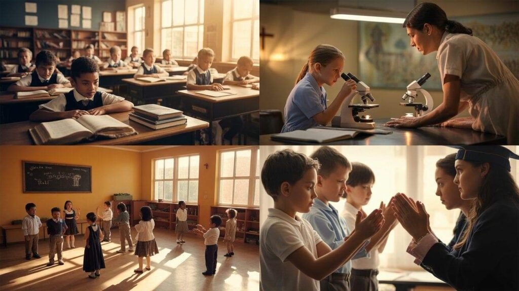 Christian students learning and serving, representing the core principles of Christ-centered education and purpose.