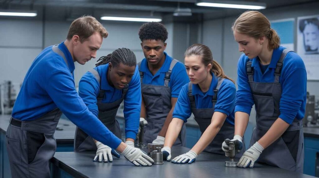 People participating in practical training exercises to develop job-specific skills and improve workplace performance.