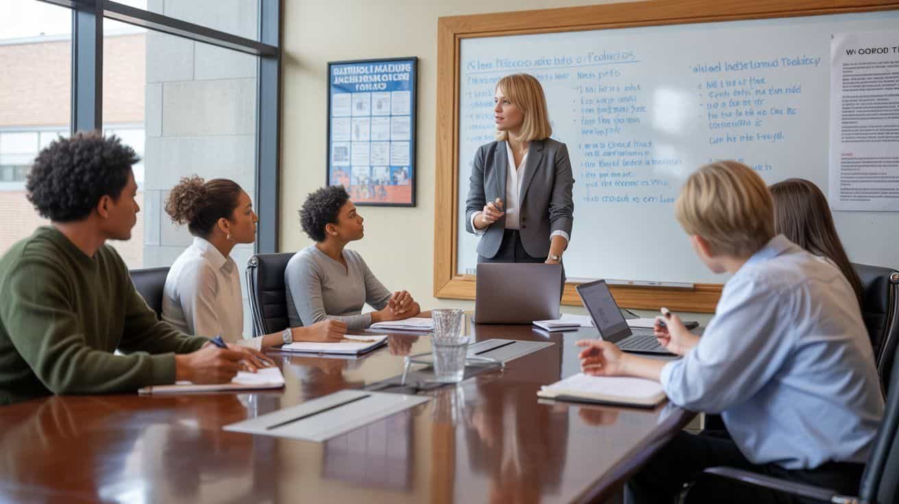 Human resources guiding teachers in school meeting