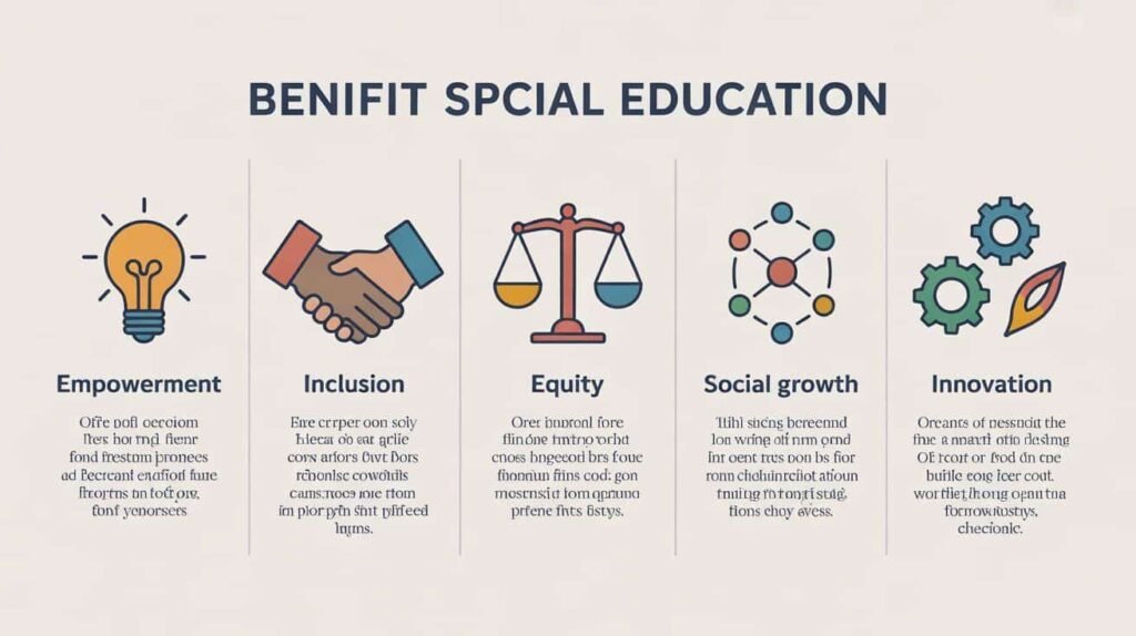 Infographic illustrating the importance of special education in contemporary society with five main benefits.