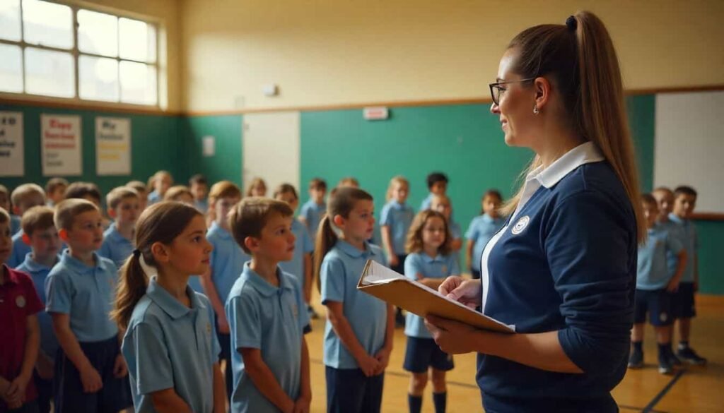 Happy students participating in a well-managed physical education class.