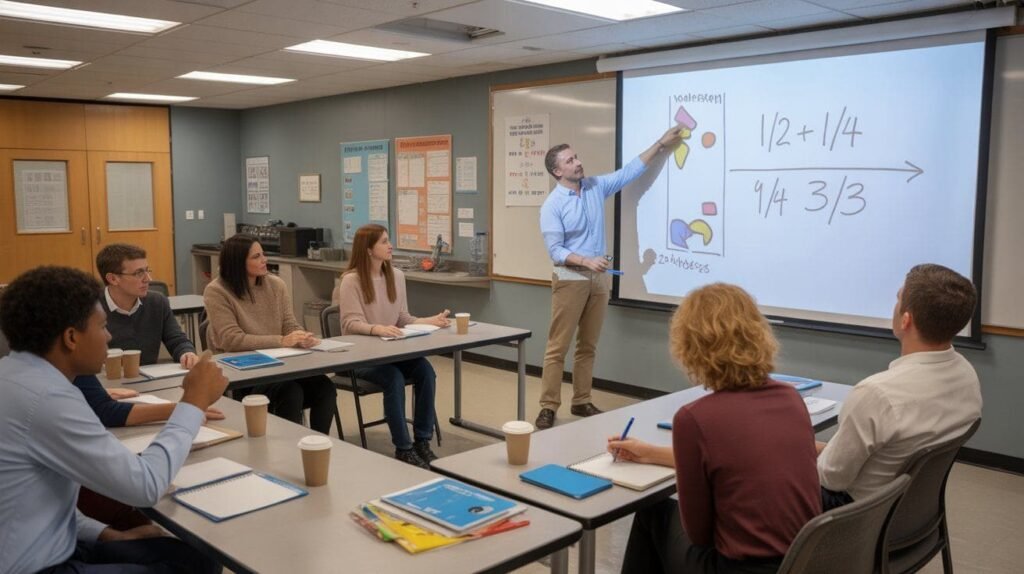 Special education teachers participating in a professional development workshop to improve math instruction.